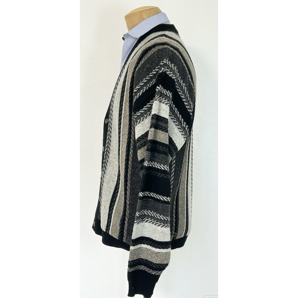 Vintage Irvine Park Cardigan Sweater 3D Textured Stripe Black Gray Large Mens - Picture 2 of 9